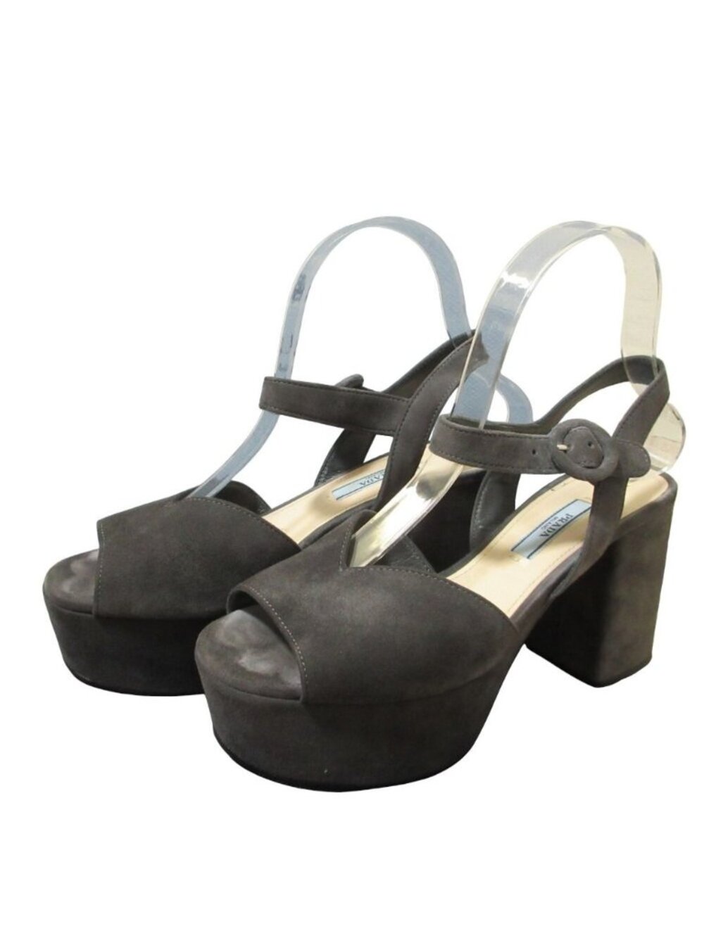 Prada Suede Leather Platform Sandals Gray